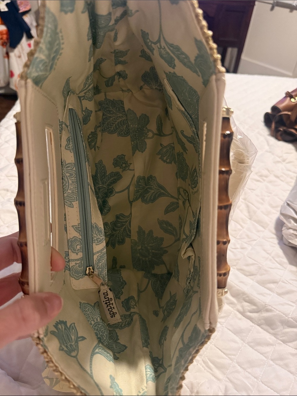 Spartina 449 Straw Crossbody with Cream Trim and Bamboo Accent - Picture 7 of 9